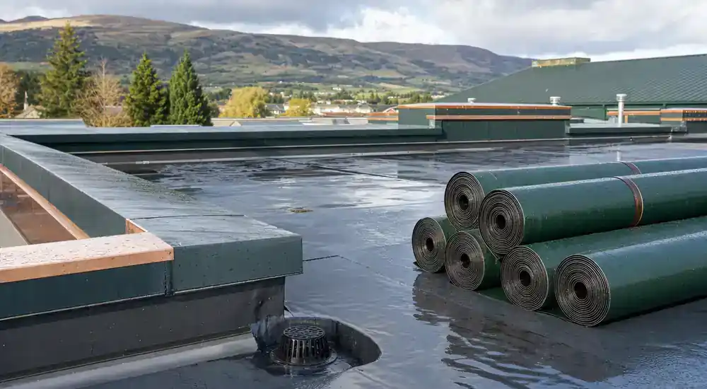 Flat roof replacement detail on a Scottish property.