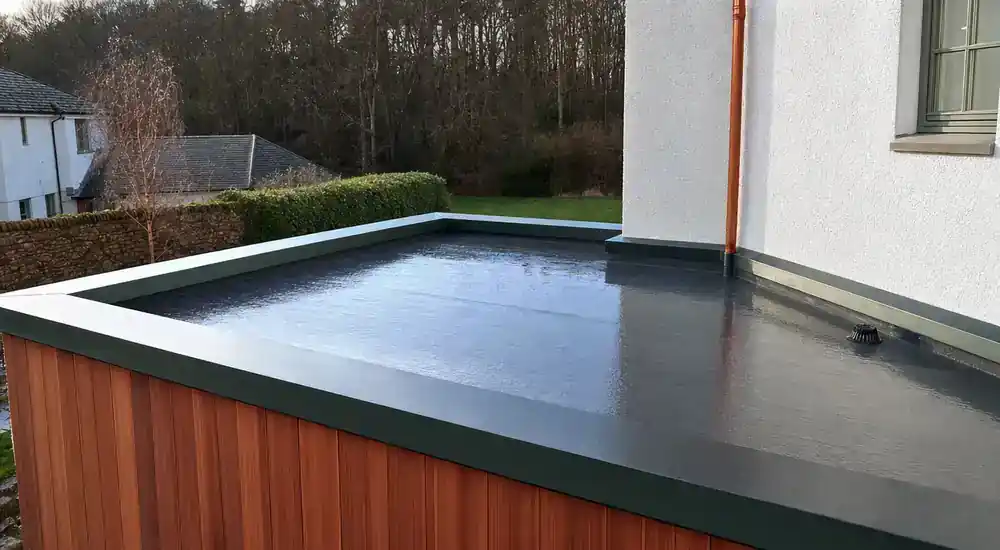 GRP Fibreglass Flat Roofs detail for Scottish flat roofing work.