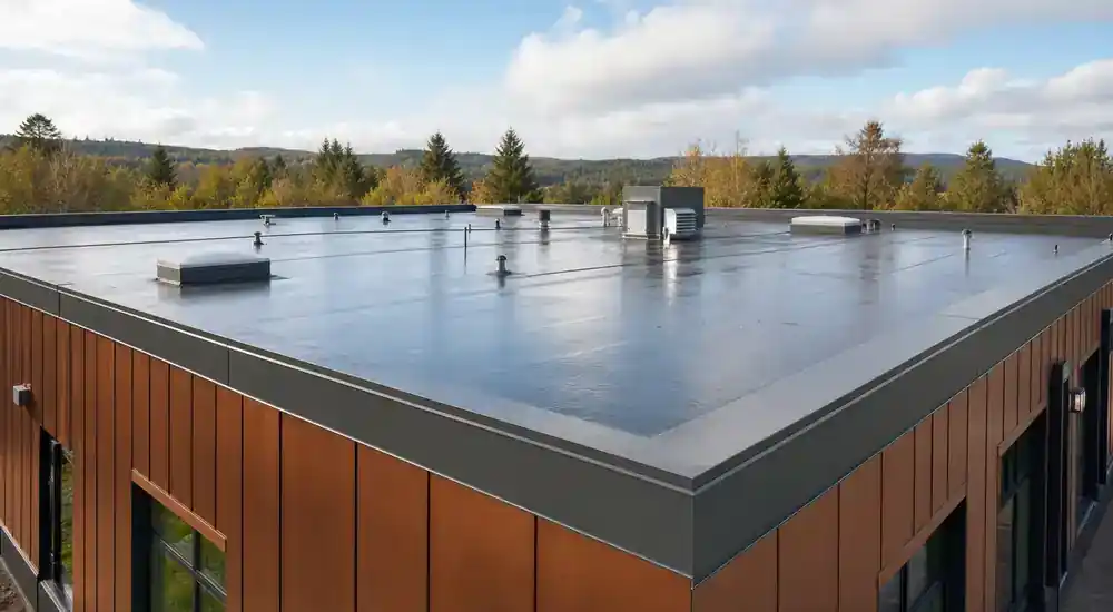 Single Ply Flat Roofing detail for Scottish flat roofing work.